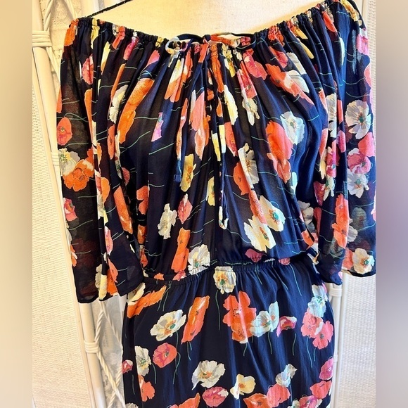 Topshop Dress Blue Coral Floral Flutter Sleeve Elastic Waist Off Shoulder size 6 - Picture 5 of 16